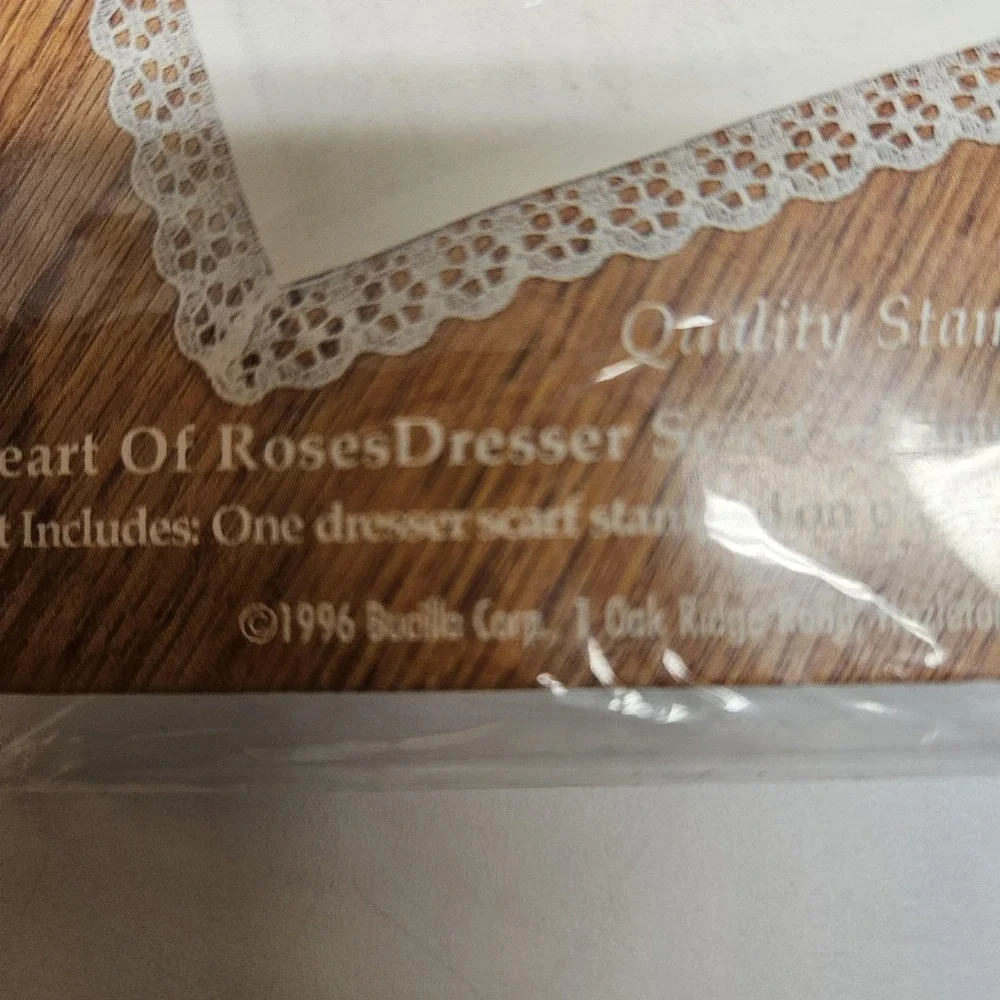 Vintage Bucilla Heart of Roses Dresser Scarf Stamped Cross Stitch Kit‎ 64452